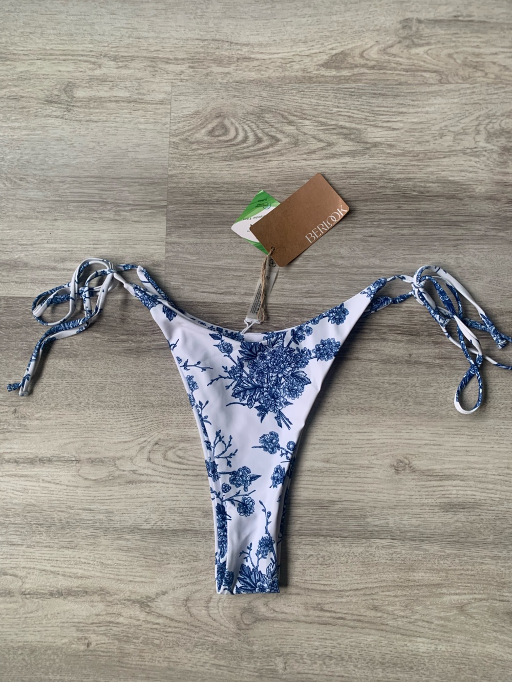 NWT! Berlook Blue & White Floral Tie-Side Bikini Bottom